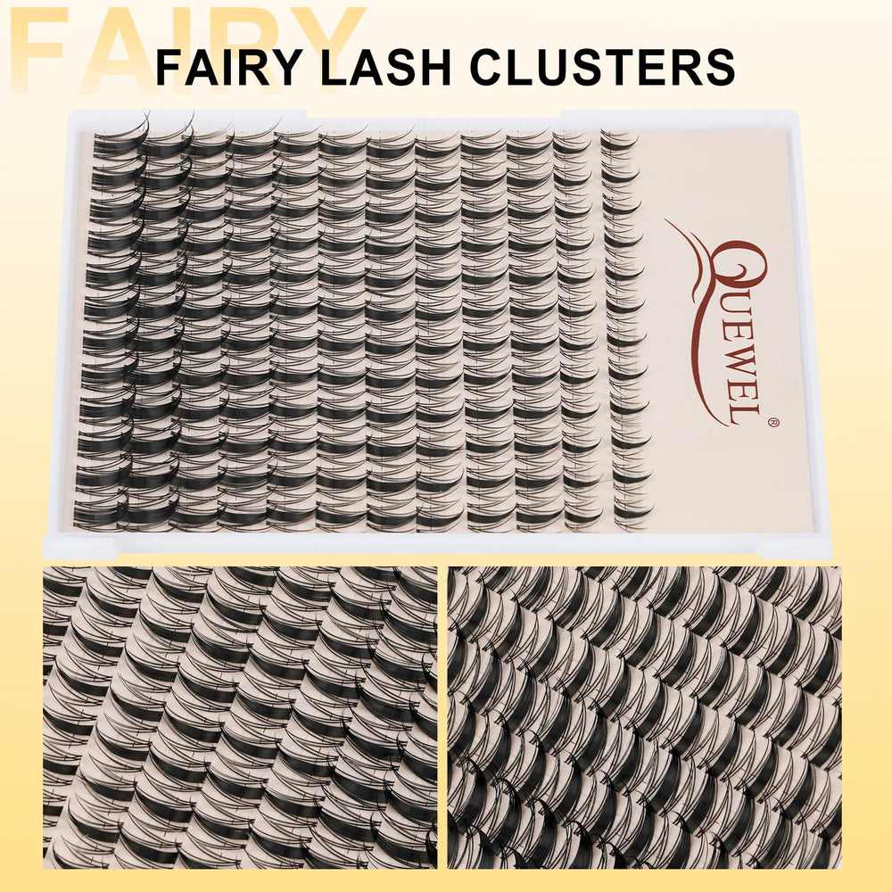 QUEWEL mid-cluster longer lashes create a balanced cat-eye.
