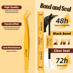 QUEWEL lash bond and seal waterproof formula for long wear.
