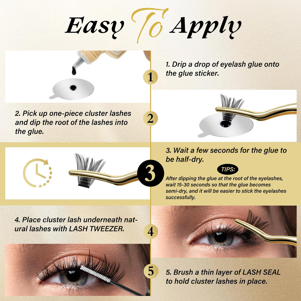 QUEWEL Lash Clusters Glue application setup for precise DIY eyelash extensions.