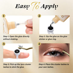 QUEWEL Lash Clusters Glue long-lasting hold during showers and workouts.