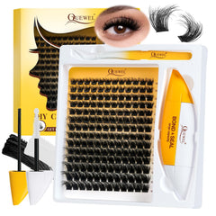 QUEWEL Lash Clusters Kit with 168 natural lashes for versatile looks and 3D volume.