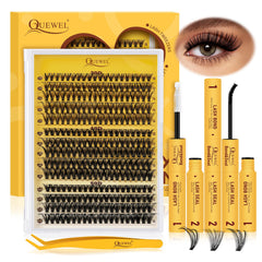 QUEWEL lash clusters kit box showing complete at-home DIY set for lashes.