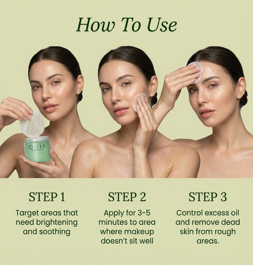 QUIA Beauty Toner Pads include hygienic tweezers for mess-free application.