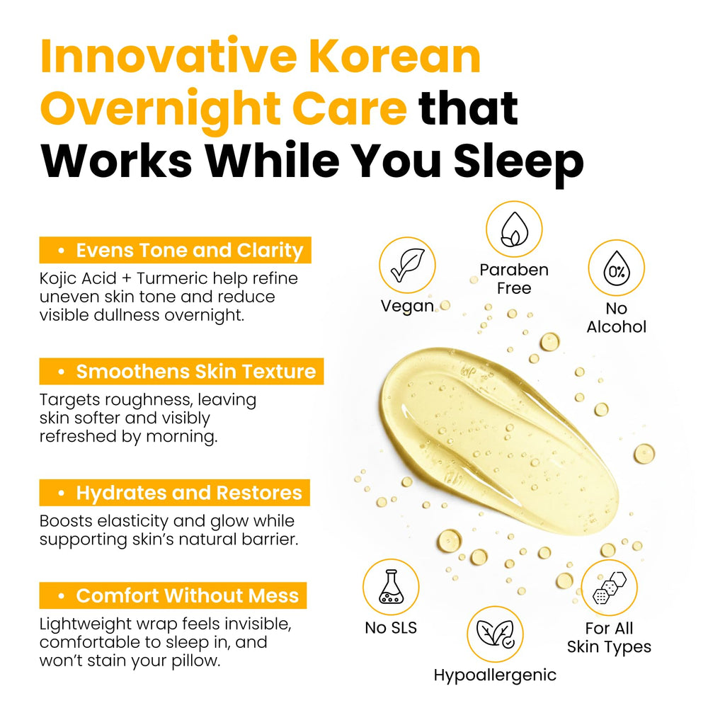 QUIA Beauty Turmeric + Kojic Overnight Wrap packaging emphasizes premium Korean skincare