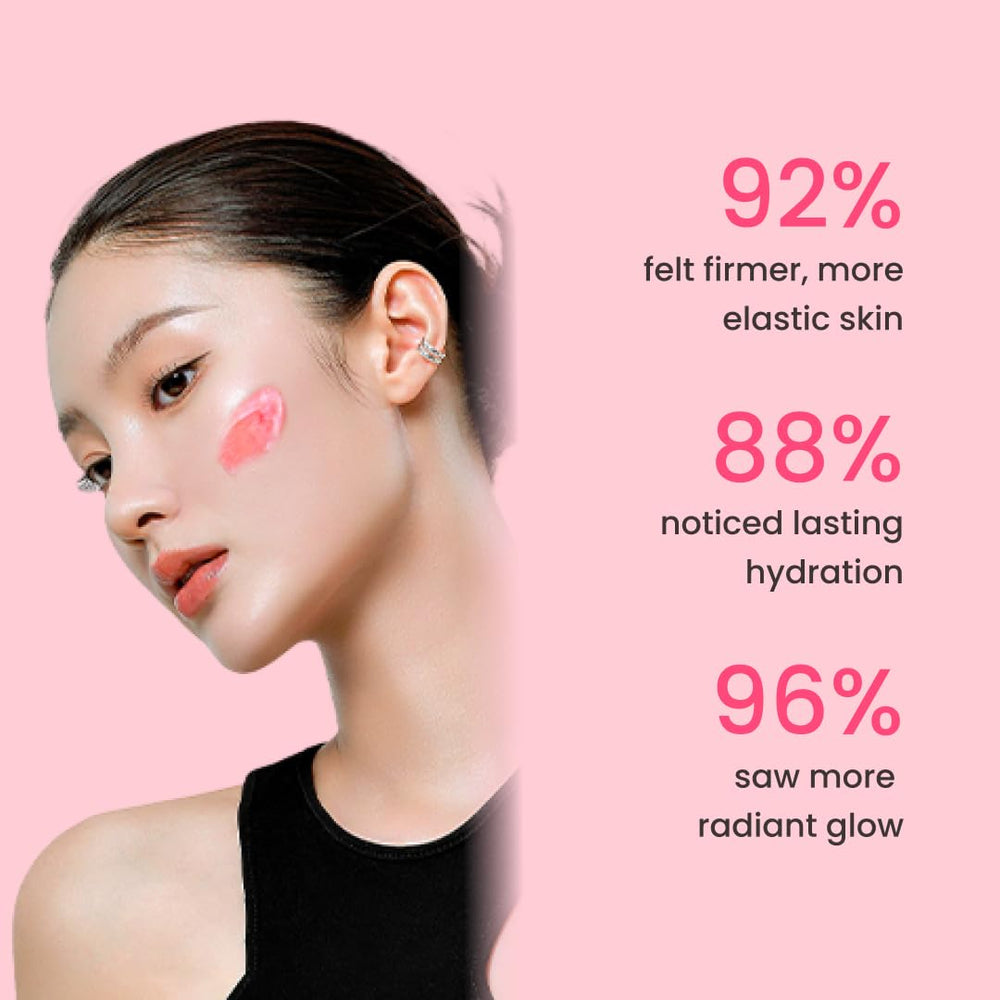 QUIA Collagen Jelly Cream swatch demonstrating radiant, even-toned glow.