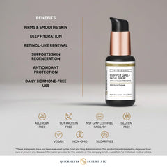 Quicksilver Copper GHK+ Serum with hyaluronic acid applied for deep hydration.