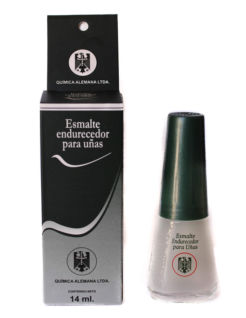 Química Alemana Nail Hardener close-up texture on the nail surface