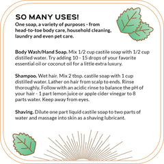 Quinn's Peppermint Castile ingredients label highlights vegan organic formula