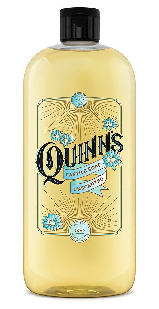 Quinn's Pure Castile Unscented bottle showcasing a versatile, gentle cleanser for skin and home