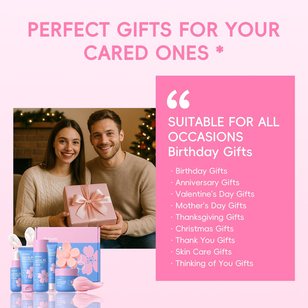 QUIYUM Sakura gift set box showcasing premium skincare experience