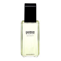 Quorum Silver bottle side profile, compact for travel and style.