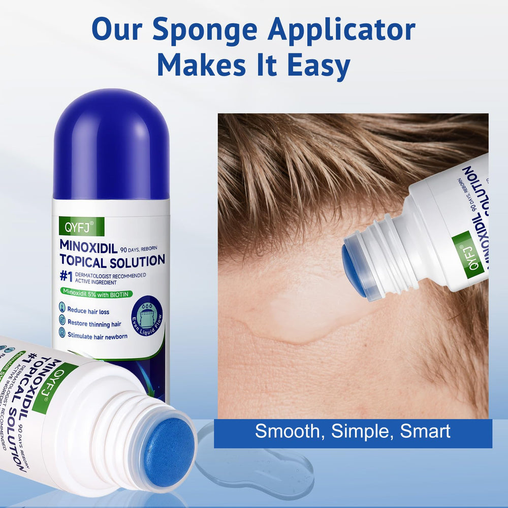 QYFJ Biotin-infused minoxidil label highlighting added follicle support.