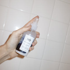 R+Co Spiritualized Dry Shampoo Mist applied to roots helps absorb oil between washes.