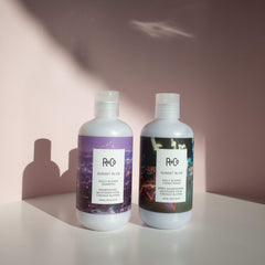 R+Co Sunset Blvd Conditioner on blonde hair, added shine.