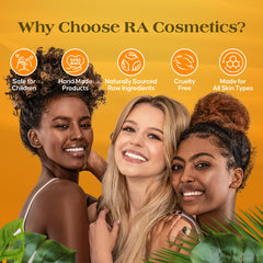 RA COSMETICS natural cocoa butter packaging label highlighting purity and ingredients