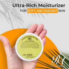 RA COSMETICS Ivory 8oz container Ghana origin emphasizes natural sourcing.