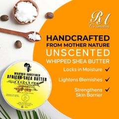 RA COSMETICS vitamin E and F enriched shea butter ingredients for skin nourishment.