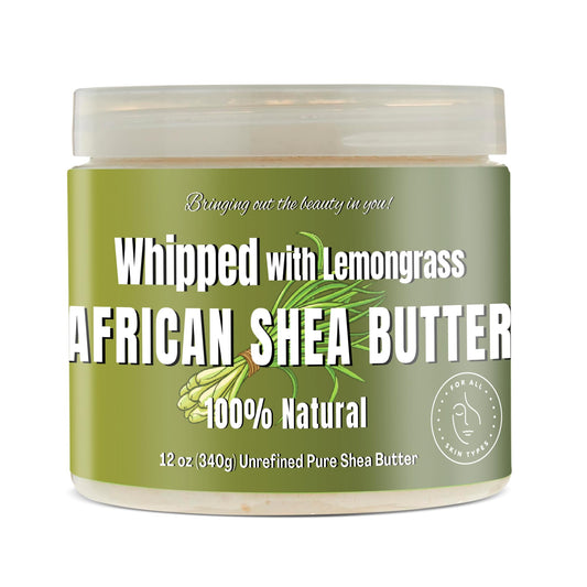 RA COSMETICS whipped shea butter lemongrass jar shows rich hydration for glowing skin.
