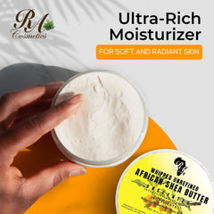 RA COSMETICS whipped shea butter texture closeup for rich hydration.