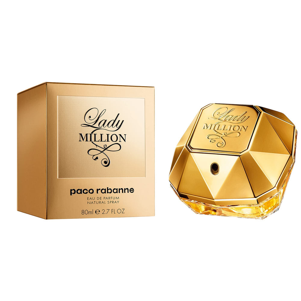 Rabanne Lady Million cap and atomizer close-up for precise application and premium feel.