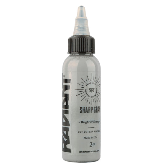 Radiant Colors Sharp Gray Tattoo Ink 1oz bottle for smooth shading on real skin.