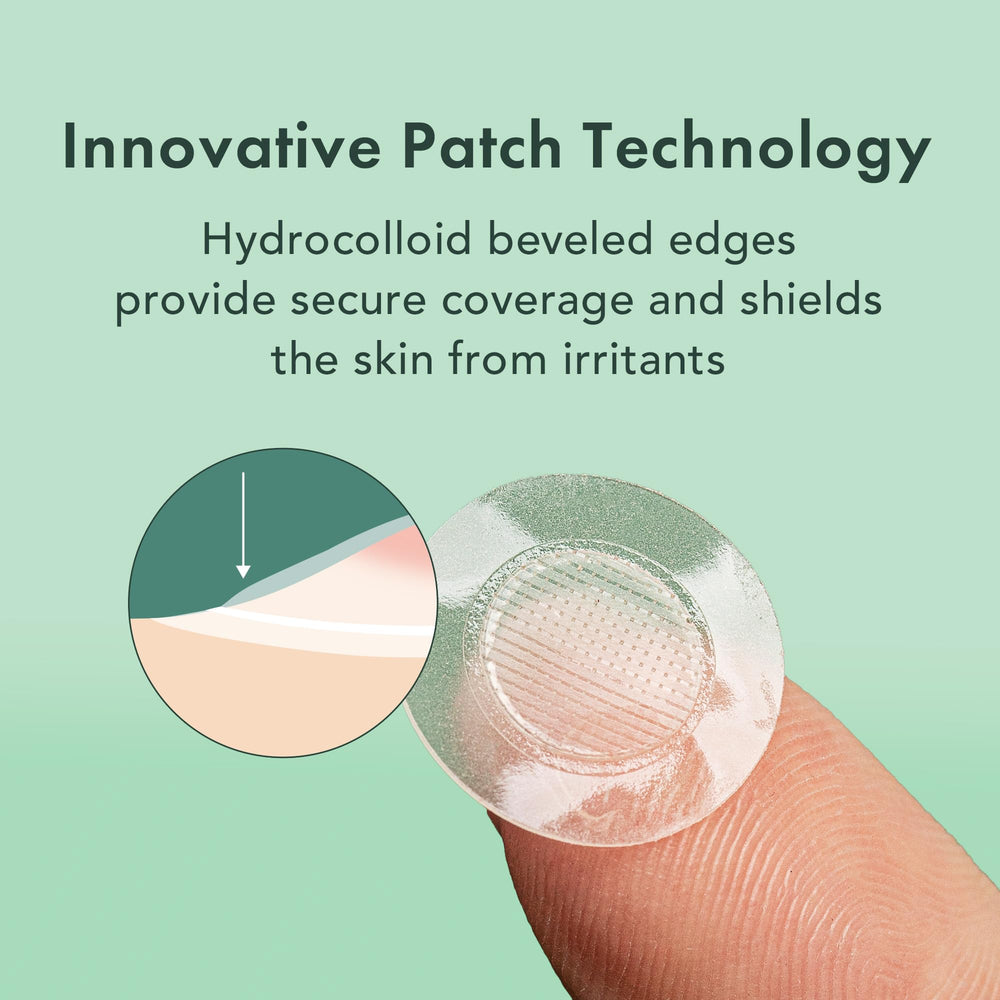 Rael tea tree oil patch visual suggests cleansing and soothing early zits.
