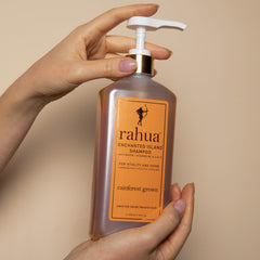 Rahua Enchanted Island Shampoo lather close-up illustrating a gentle cleanse.