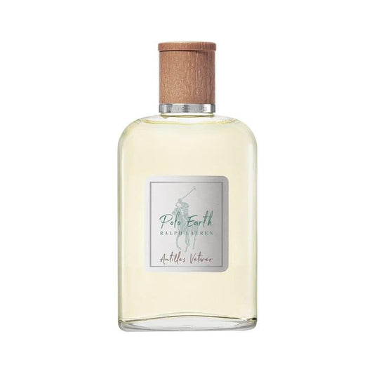 Polo Earth Antilles Vetiver bottle front shows rich vetiver with citrus for daily refinement.