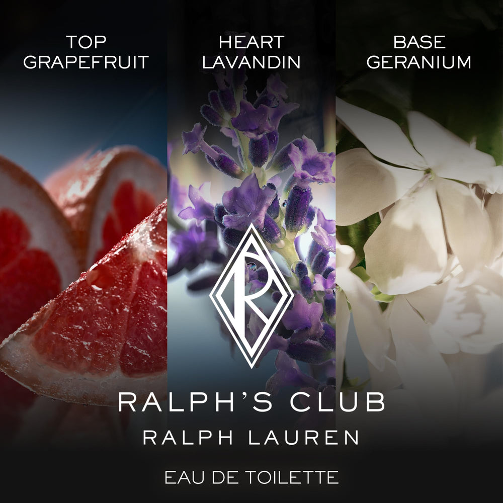 Ralph's Club bottle tilt highlights premium glass and sleek cap for a premium feel.