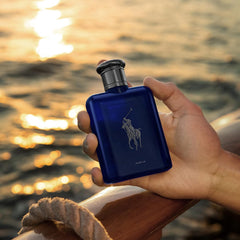 Polo Blue Parfum spray head ready for on-the-go application.