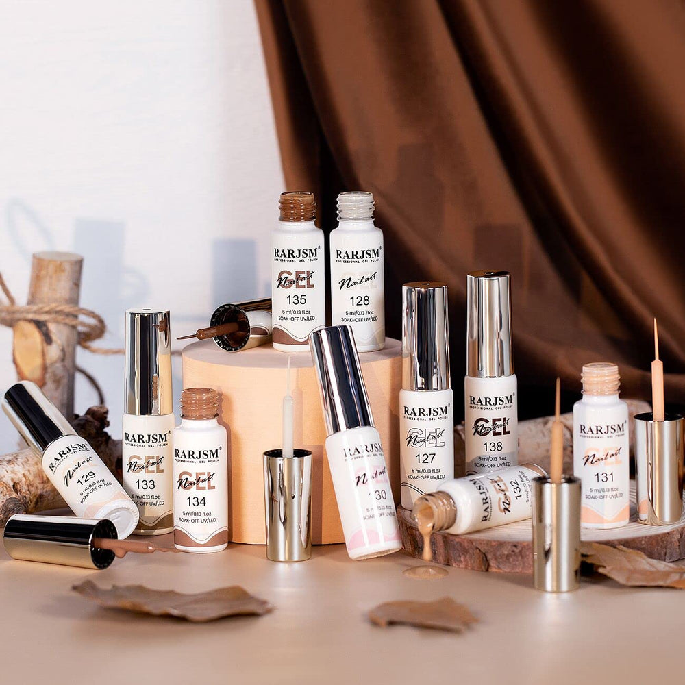 Twelve skin-tone gel shades from pale to deep for versatile nail art.
