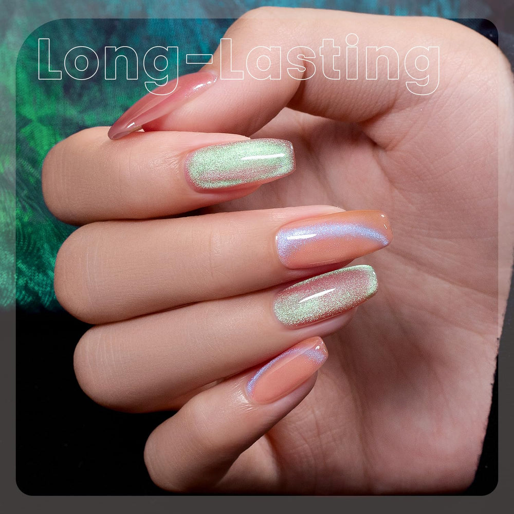 Gold-brown glitter cat eye polish with metallic sheen for festive looks