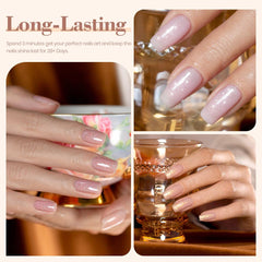 RARJSM iridescent holographic glitter finish on nude polish close-up
