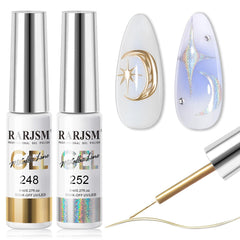RARJSM metallic chrome gel liner in silver-bronze glow for chic nail art.