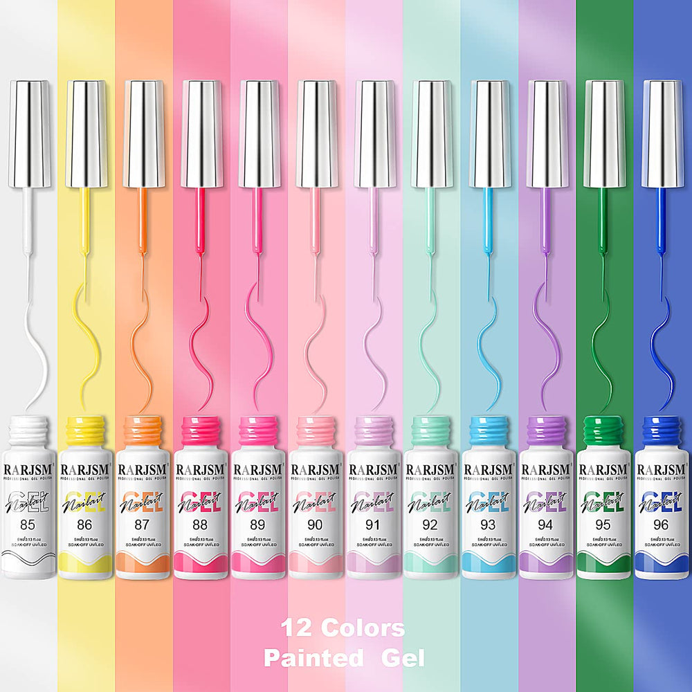 RARJSM 12-hue palette showcased for versatile nail design ideas.