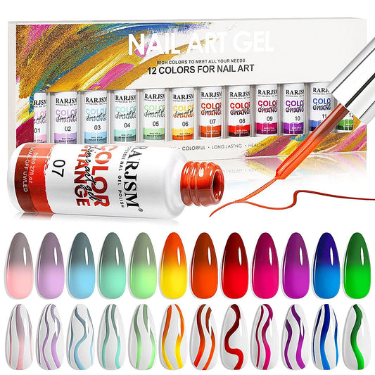 RARJSM temperature color-changing nail polish set in 12 colors for seasonal nail art.