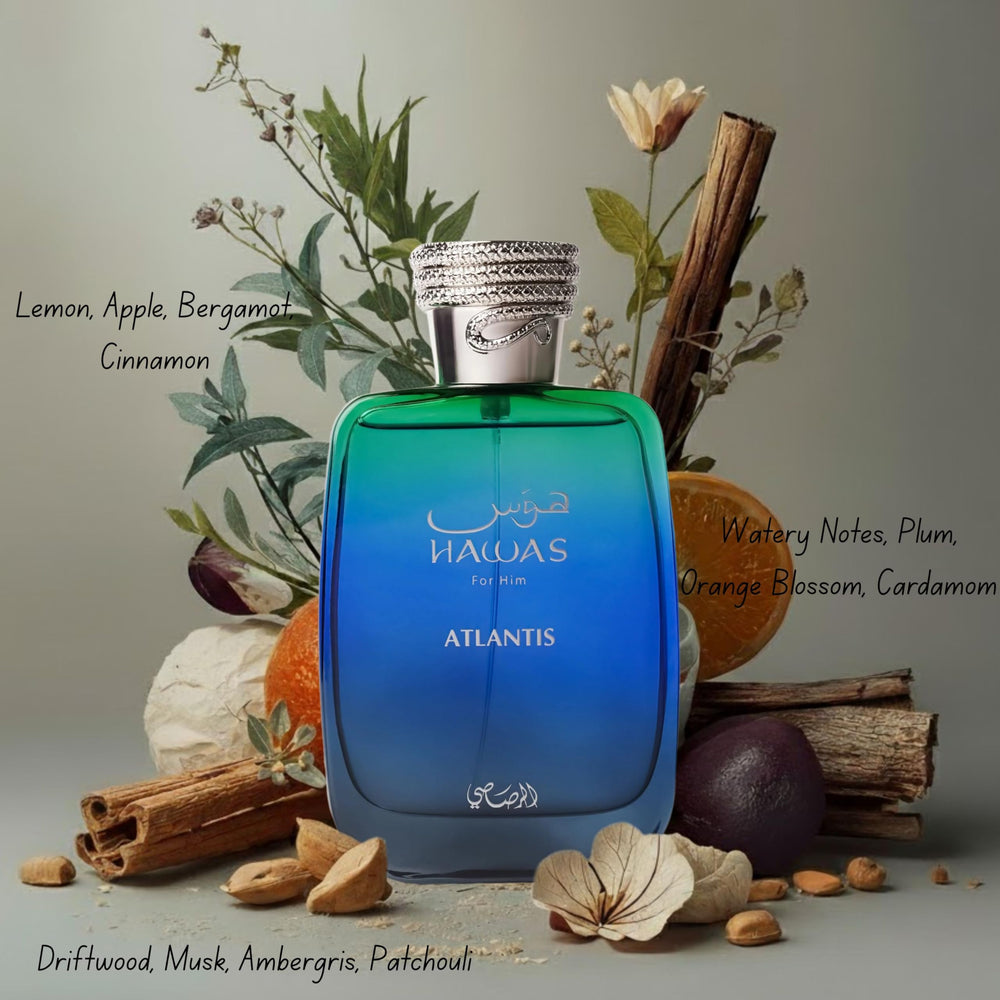 RASASI Hawas Atlantis packaging box photo showcasing premium presentation.
