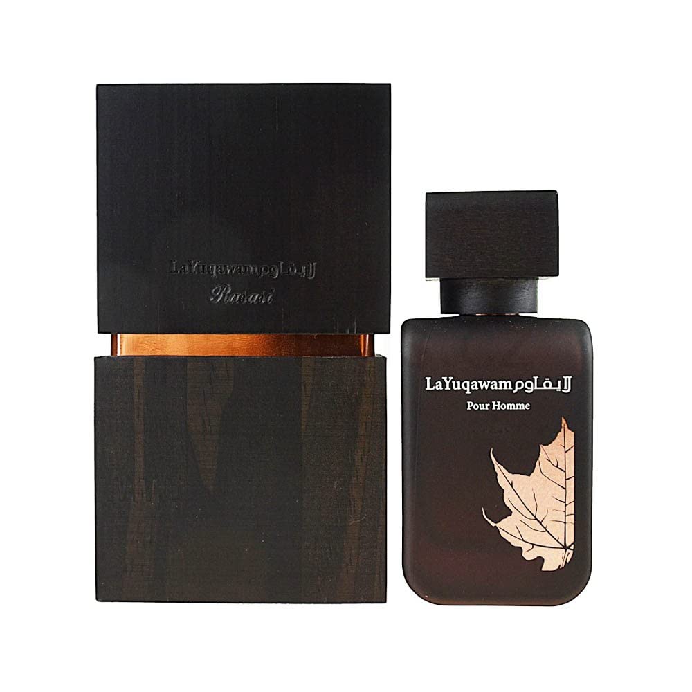 Rasasi La Yuqawam Pour Homme packaging showcases premium craftsmanship.
