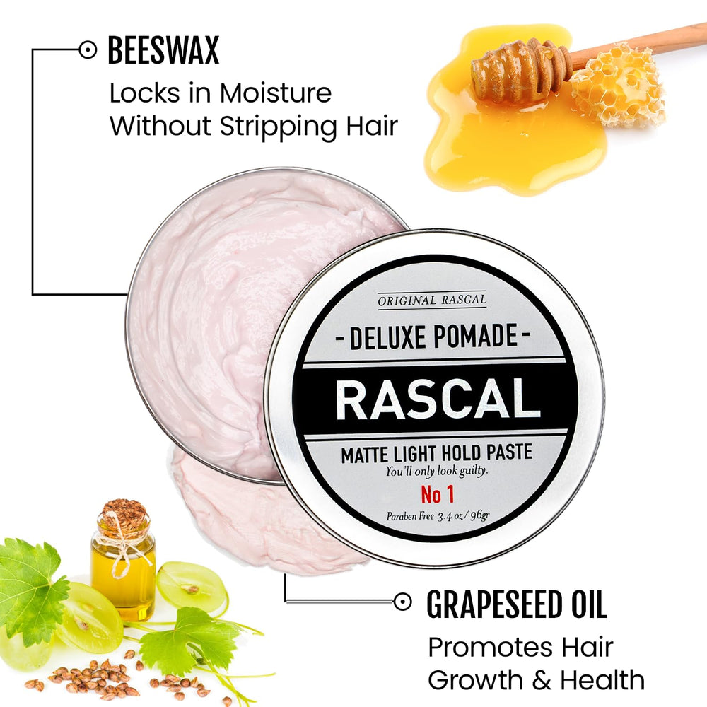 Hands applying Rascal Deluxe Pomade for natural hold