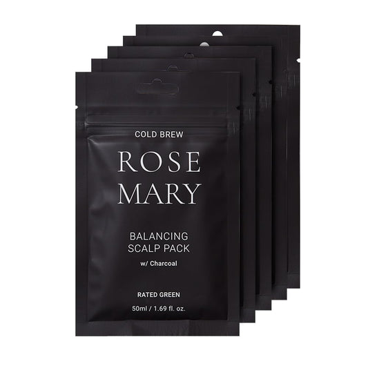 RATED GREEN rosemary balancing scalp pack packaging for on-the-go care.