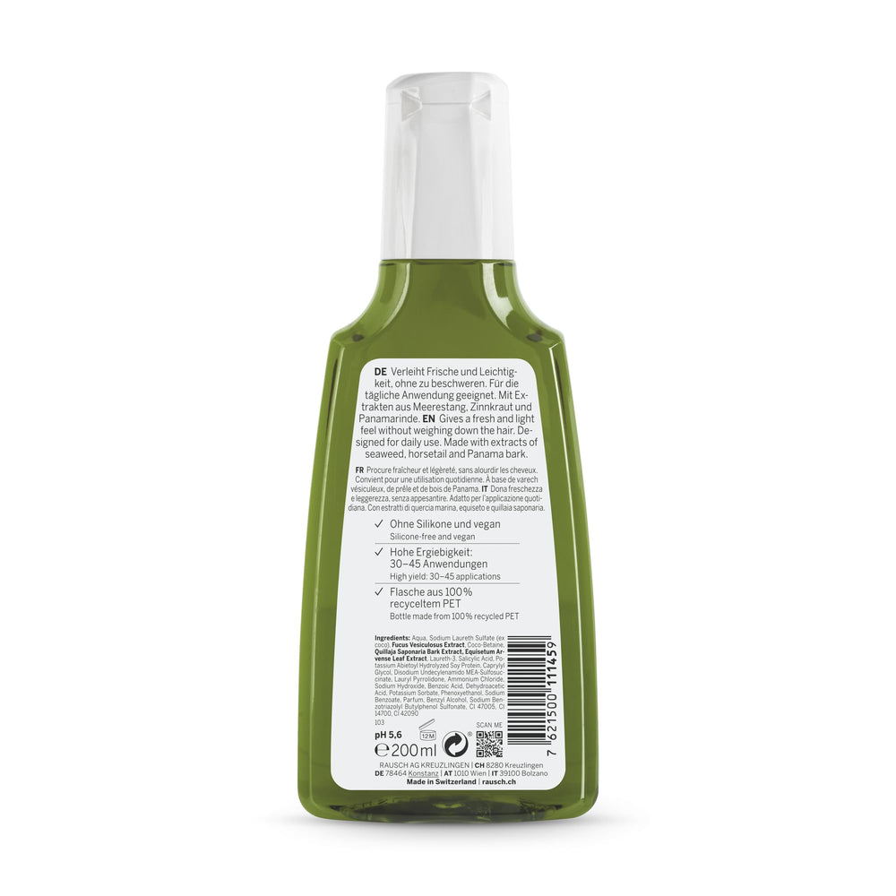 RAUSCH Seaweed Degreasing Shampoo pour showing quick refreshing wash for scalp