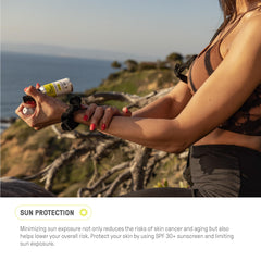 Raw Elements sunscreen bottle in sunny setting conveys dependable protection