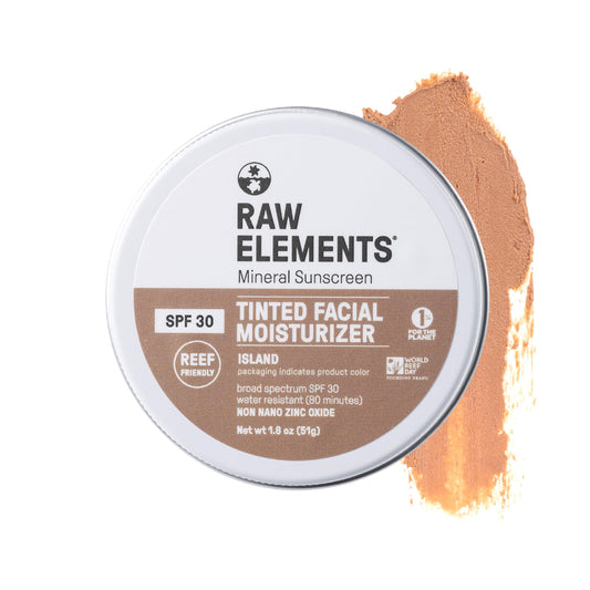 Raw Elements Island tinted face cream bottle for daily SPF and hydration