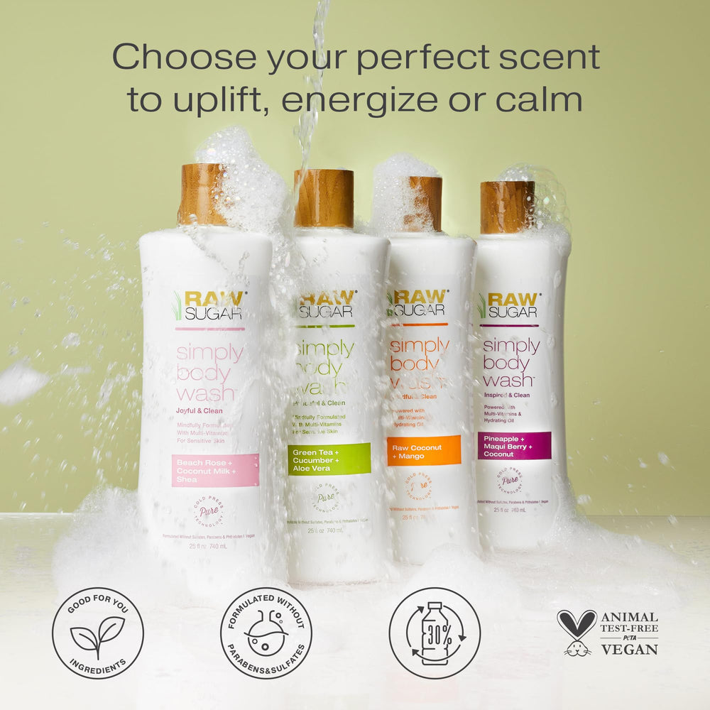 RAW SUGAR Green Tea Aloe Soother Kind To Biome certification seal.