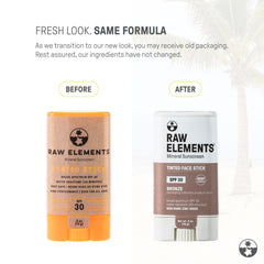 Raw Elements reef-friendly packaging with tinted sunscreen for sustainable skincare.