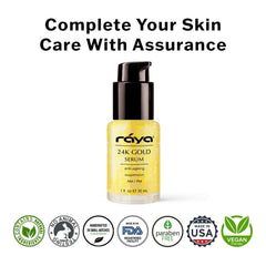 Raya 24K gold serum packaging on shelf exudes luxury.