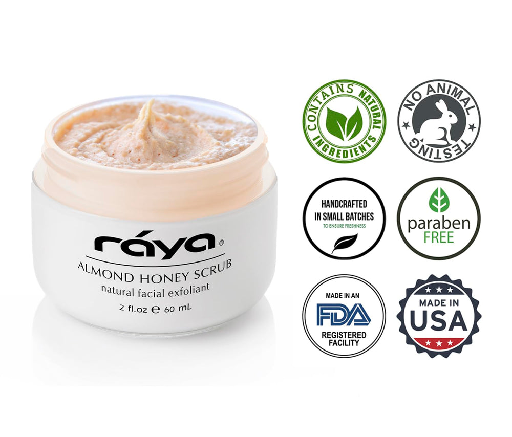RAYA scrub texture with visible almond meal particles.