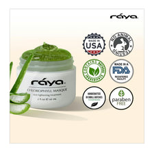 Raya Chlorophyll Masque with Aloe Vera for soothing hydration.