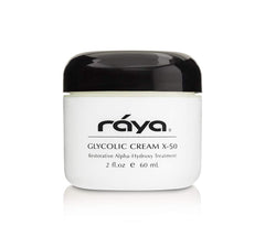 Raya Glycolic Cream X-50 packaging highlights cruelty-free and USA-made integrity