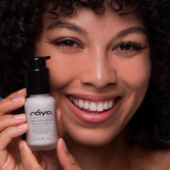 Raya HA + Collagen Serum ingredients panel emphasizes clean ethical formulation